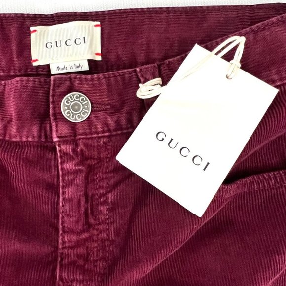 GUCCI Girls Corduroy  Pants Burgundy - Picture 2 of 4